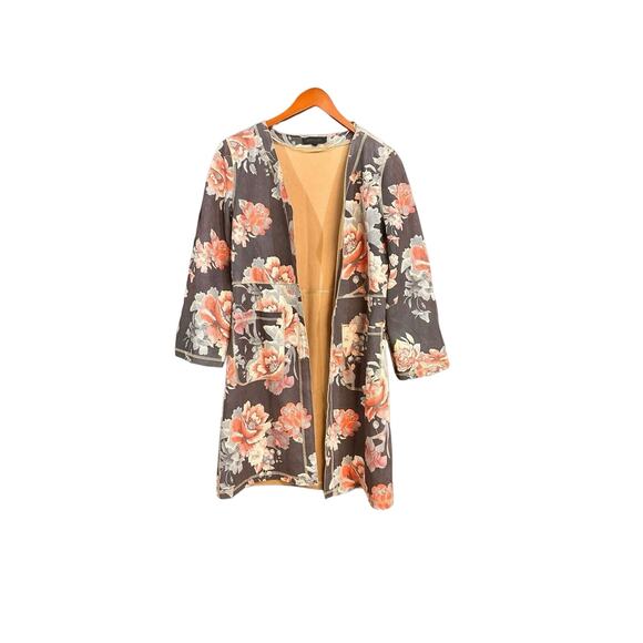 Anthropologie Monarc Open Front Floral Suede Cardigan Kimono Art to Wear - Picture 2 of 9